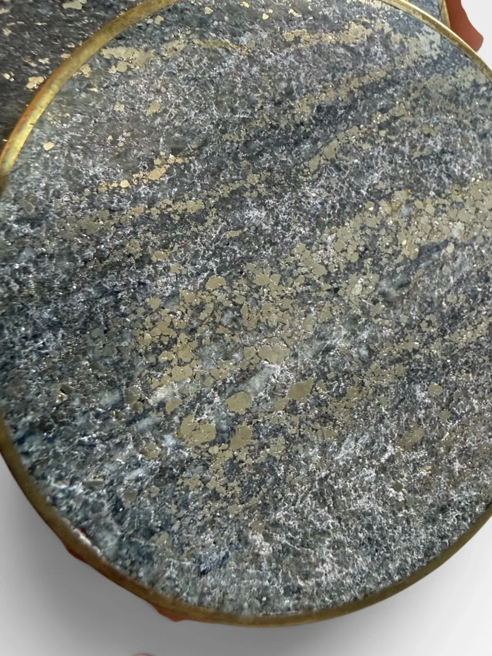 Vintage Saulo Norway Brutalist Brass & Granite Stone Coaster Set 1970s